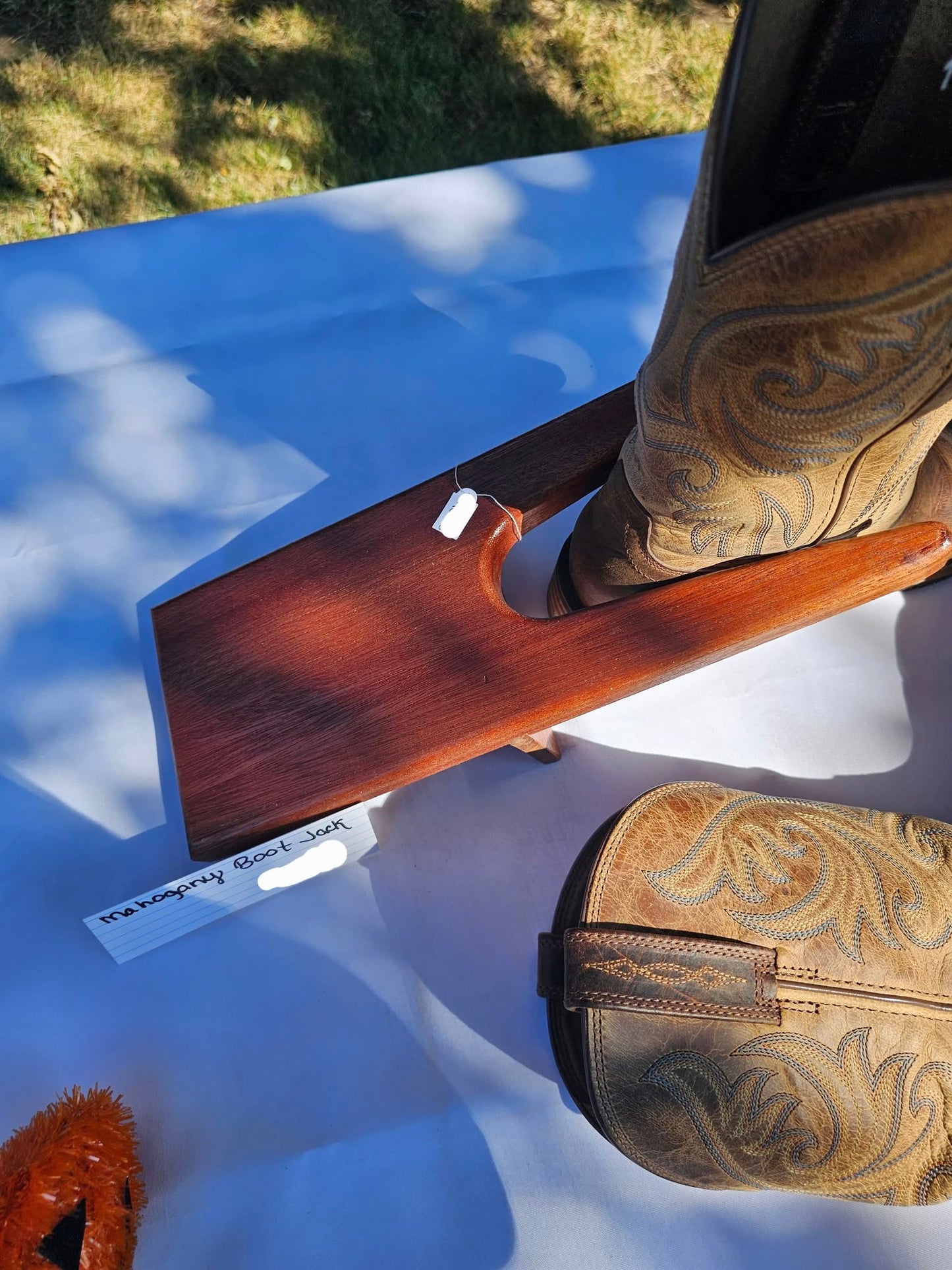 Handmade Mahogany Boot Jack – Rustic Wooden Boot Remover for Cowboy, Western, and Work Boots