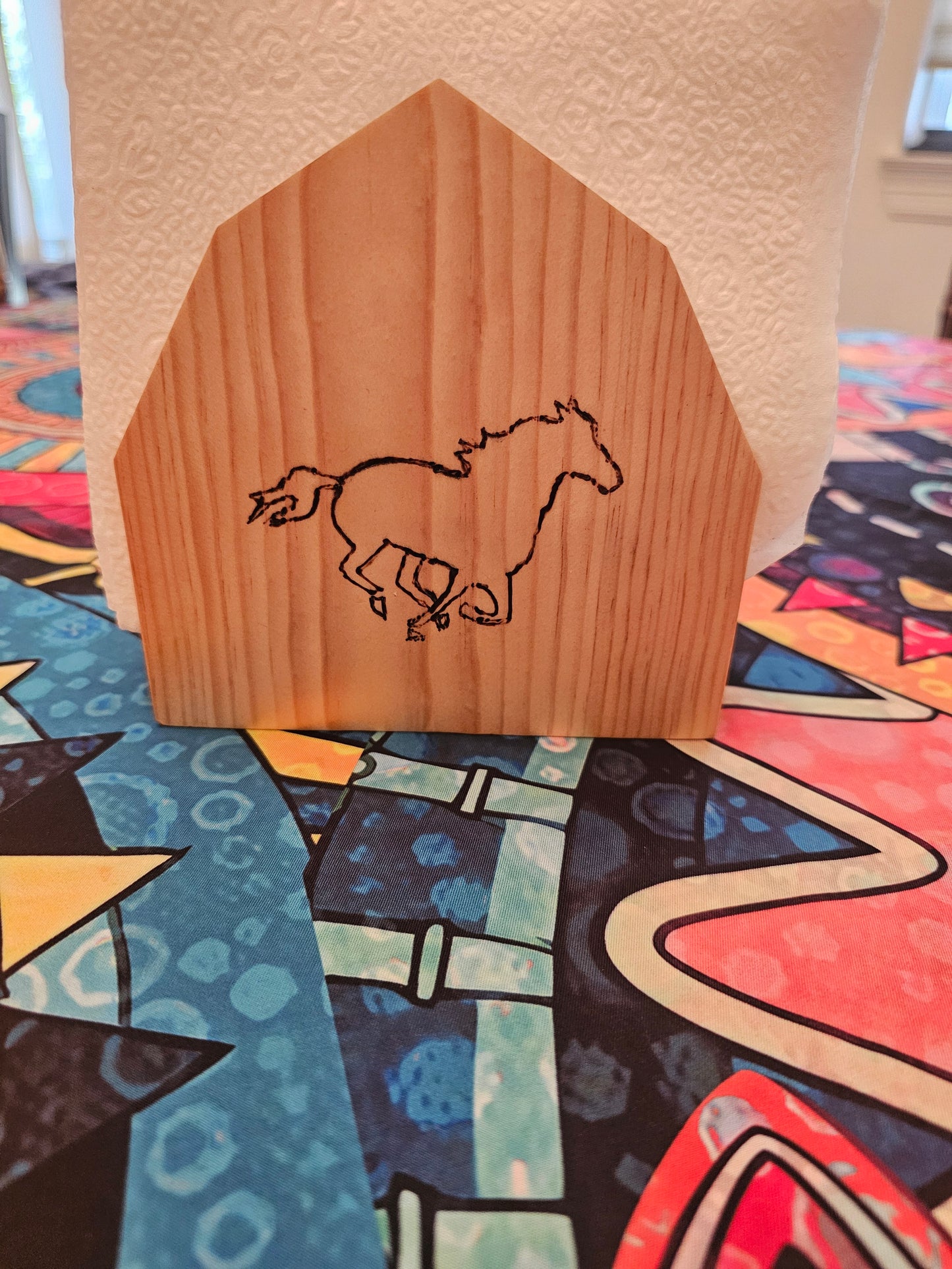 Handmade Rustic Wooden Napkin Holder – Western Horse & Steer Skull Design, Farmhouse Kitchen Table Décor
