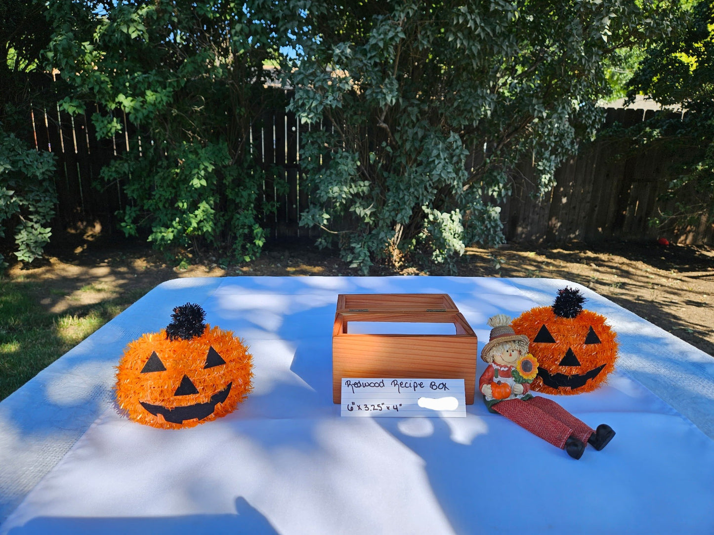 Handmade Redwood Recipe Box – Rustic Fall Kitchen Organizer for 4x6 Cards, Halloween & Thanksgiving Gift