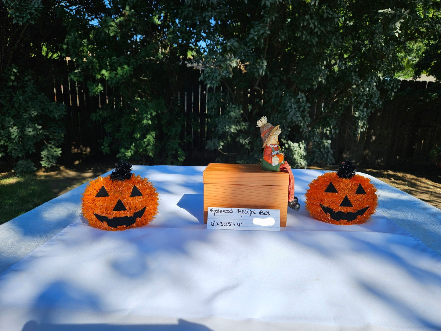 Handmade Redwood Recipe Box – Rustic Fall Kitchen Organizer for 4x6 Cards, Halloween & Thanksgiving Gift