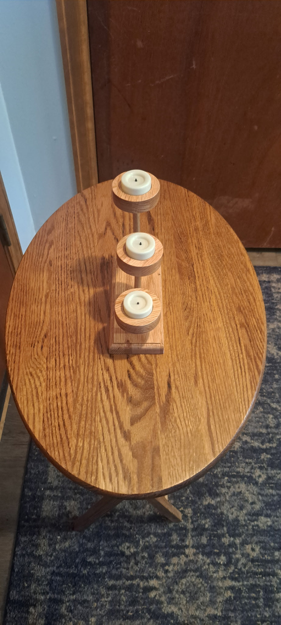 Handmade Wooden Tealight Candle Holder w/ LED Tea Lights | Triple Tier Candle Stand | Rustic Farmhouse Decor | Gift for Her • Housewarming