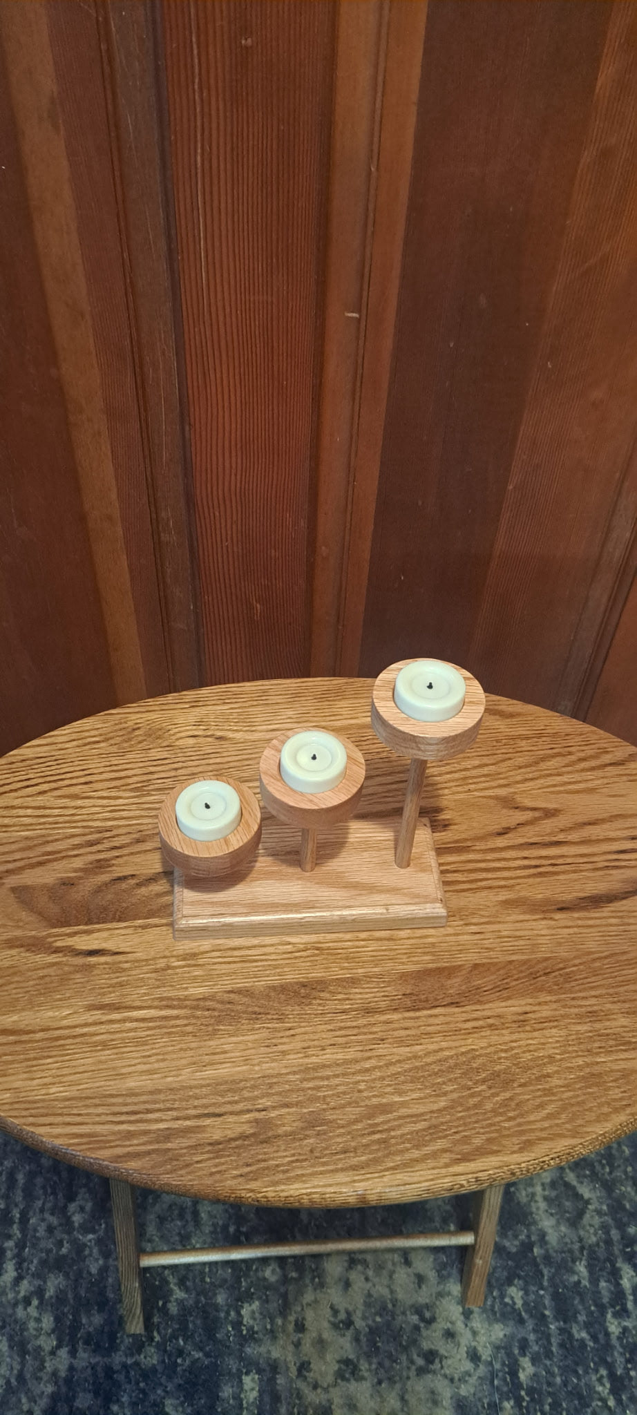 Handmade Wooden Tealight Candle Holder w/ LED Tea Lights | Triple Tier Candle Stand | Rustic Farmhouse Decor | Gift for Her • Housewarming