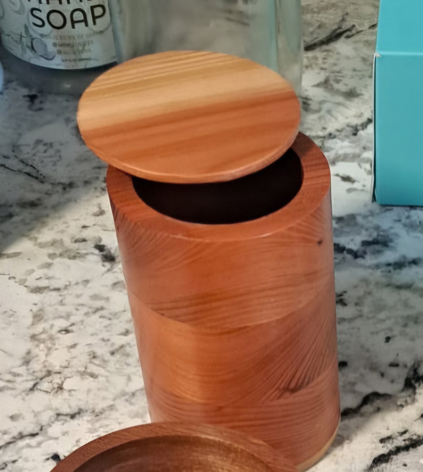 Redwood Round Storage Container | Handmade Wooden Jar with Lid | Rustic Organizer | Kitchen • Bath • Desk Decor
