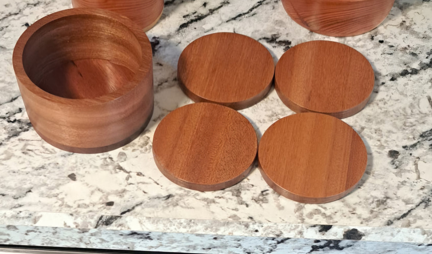 Mahogany Coaster Set with Holder | Handcrafted Wood Coasters | Rustic Drink Coasters | Gift for Him • Housewarming Gift