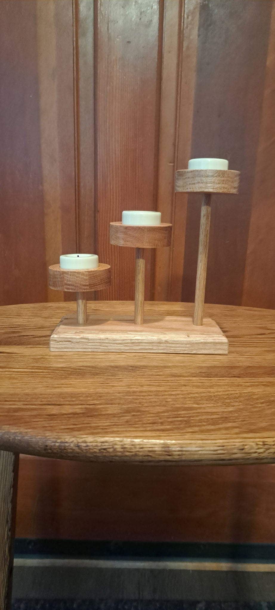 Handmade Wooden Tealight Candle Holder w/ LED Tea Lights | Triple Tier Candle Stand | Rustic Farmhouse Decor | Gift for Her • Housewarming