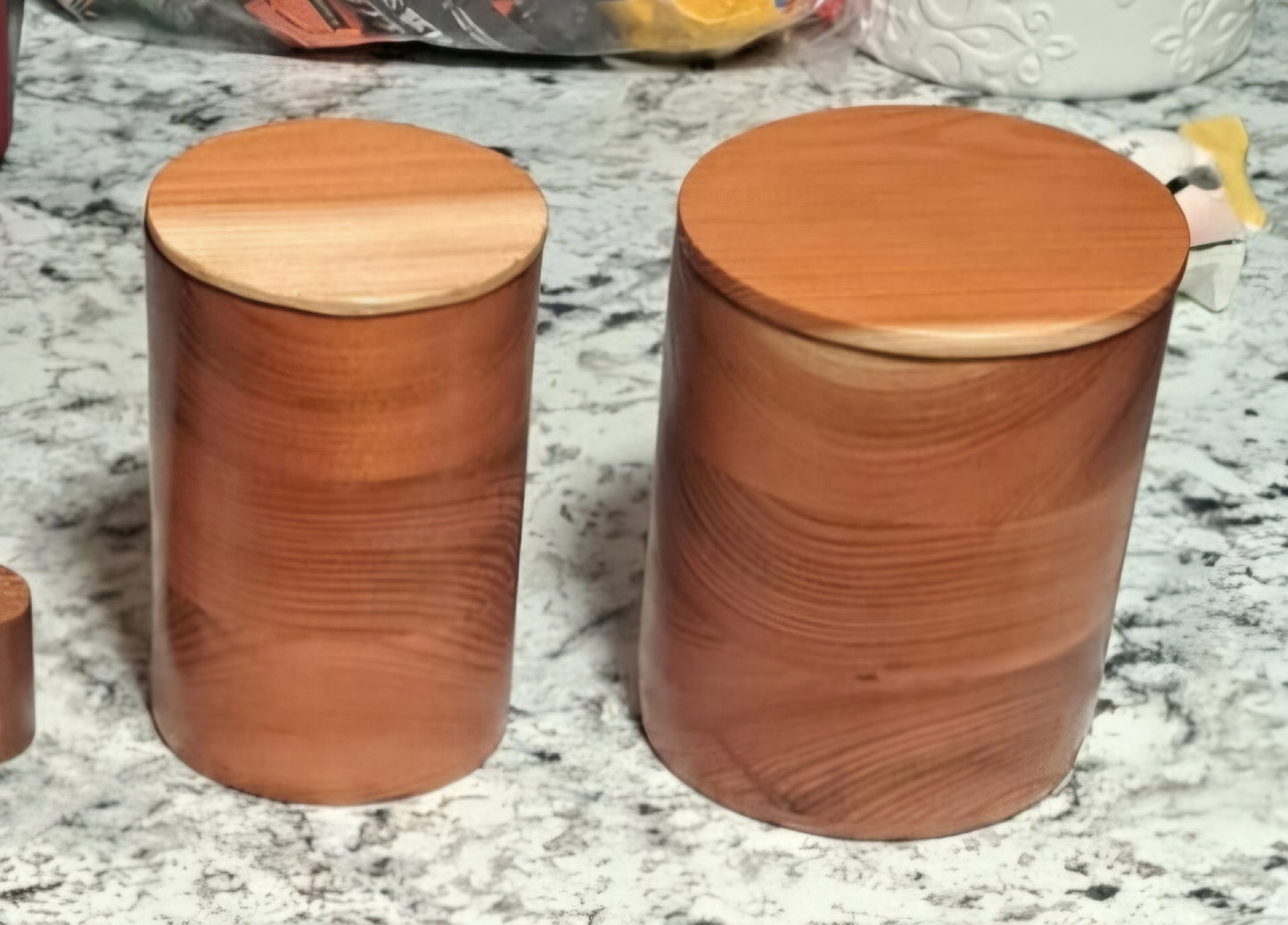 Redwood Round Storage Container | Handmade Wooden Jar with Lid | Rustic Organizer | Kitchen • Bath • Desk Decor