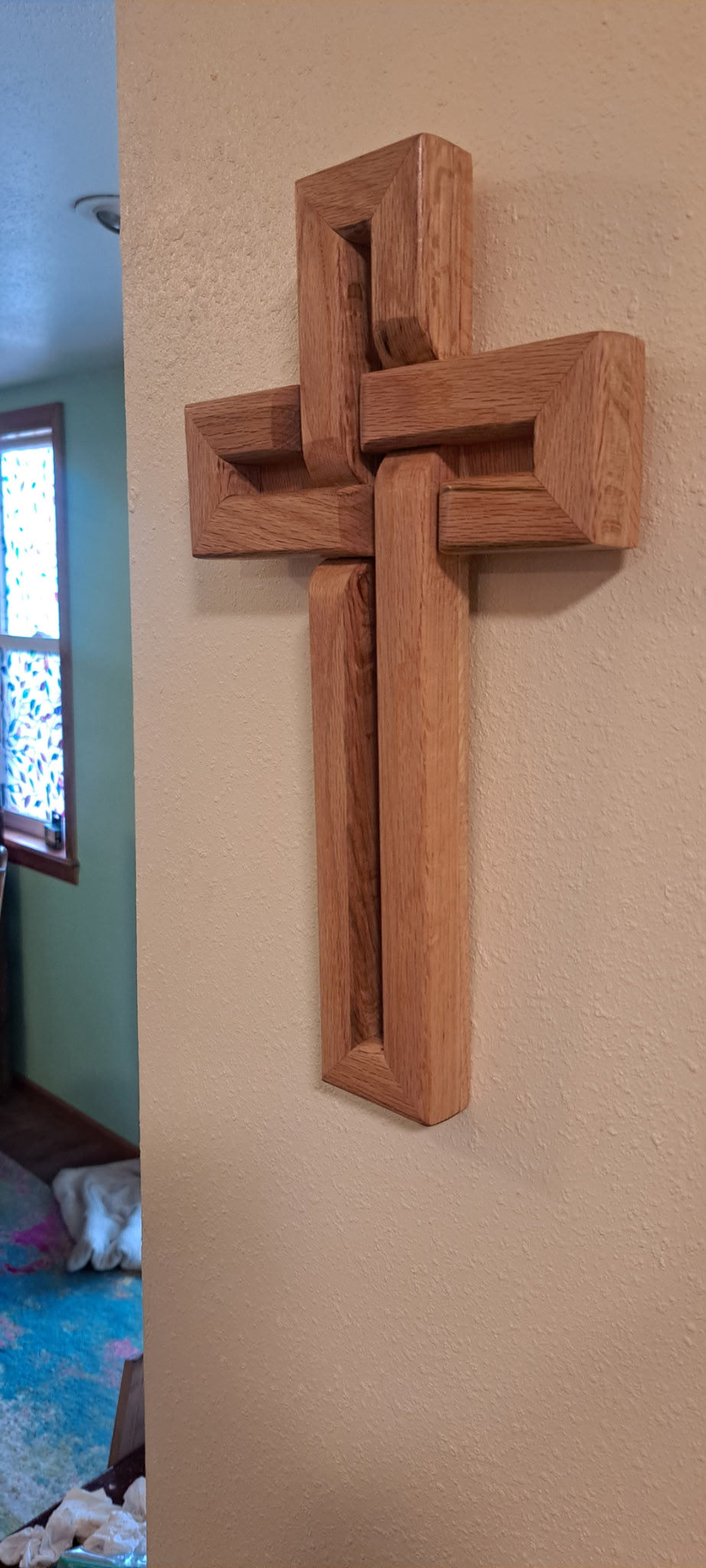 Handmade Oak Wall Cross | Interlocking Wood Cross | Christian Home Decor | Rustic Faith Gift | Baptism • Wedding • Housewarming